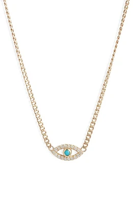 Zoë Chicco Evil Eye Turquoise & Diamond Pendant Necklace in Yellow Gold at Nordstrom, Size 16