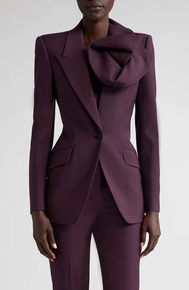 Alexander McQueen Sculptural Detail Wool Blazer in Night Shade at Nordstrom, Size 6 Us