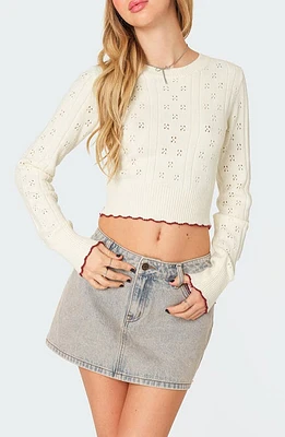 EDIKTED Nelly Pointelle Stitch Crop Sweater Cream at Nordstrom,