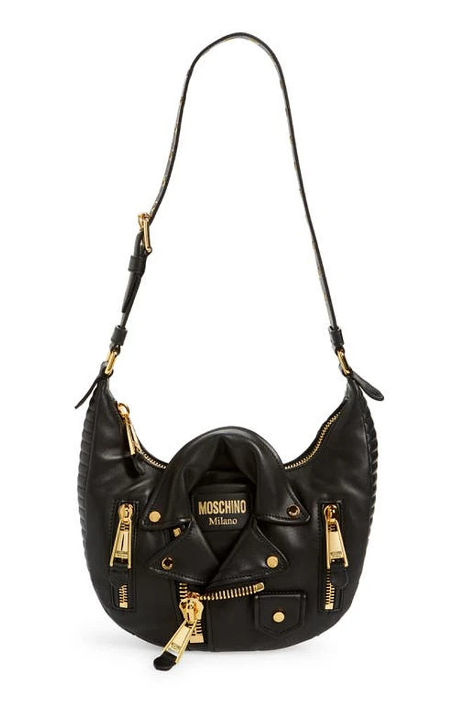 Moschino Moto Jacket Hobo Bag in Fantasy Print Black at Nordstrom