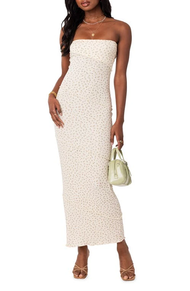 EDIKTED Lynn Rib Strapless Maxi Dress Cream at Nordstrom,