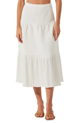 ASTR the Label Tiered Linen & Cotton Midi Skirt White at Nordstrom,