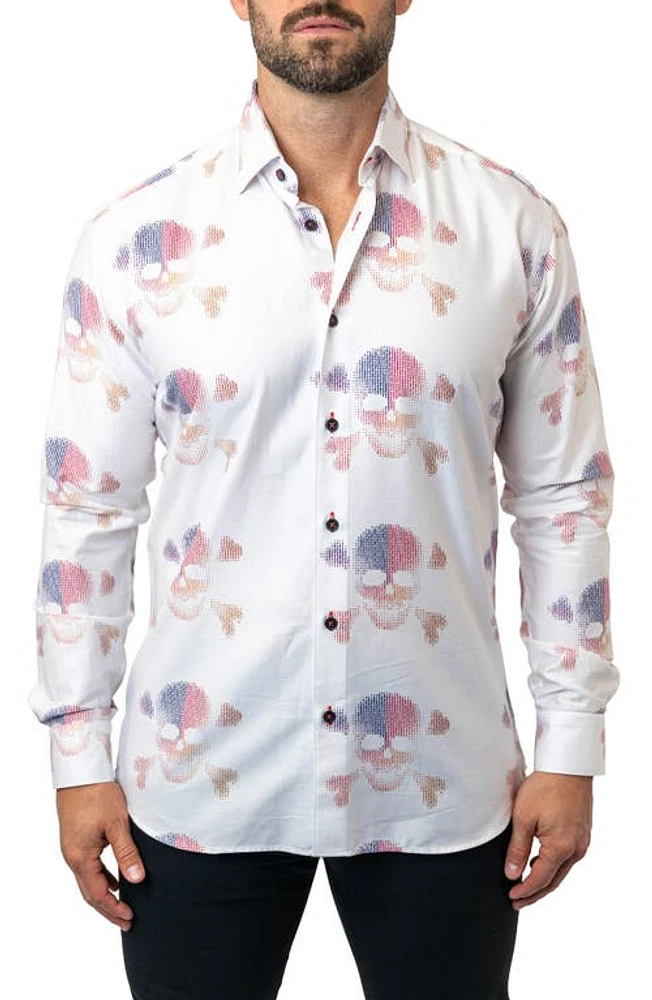 Maceoo Fibonacci Skull Matrix Cotton Button-Up Shirt White at Nordstrom,