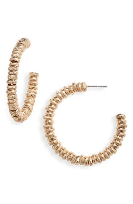 Open Edit Textured Disc Beaded Hoop Earrings in Gold at Nordstrom