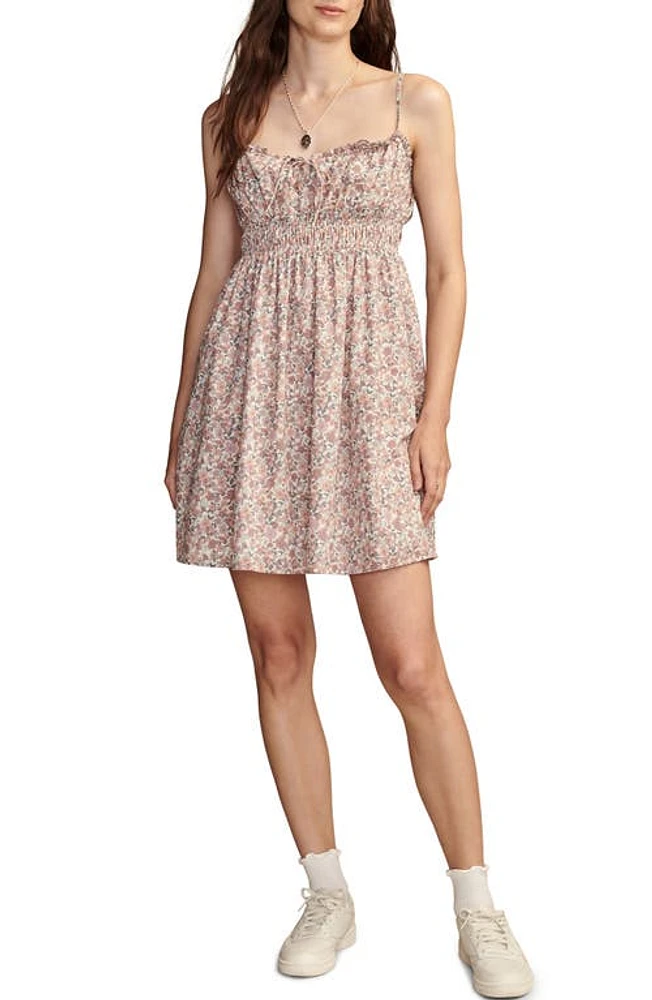 Lucky Brand Print Smocked Sleeveless Minidress Pink Champagne Multi at Nordstrom,