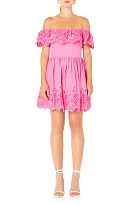 Endless Rose Scalloped Off the Shoulder Broderie Anglaise Dress Fuchsia at Nordstrom,