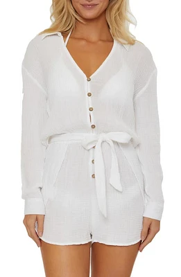 Isabella Rose Daydreamer Long Sleeve Cover-Up Romper Cloud at Nordstrom,