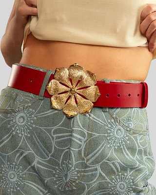 Cynthia Rowley Gold Flower Buckle Belt in at Nordstrom