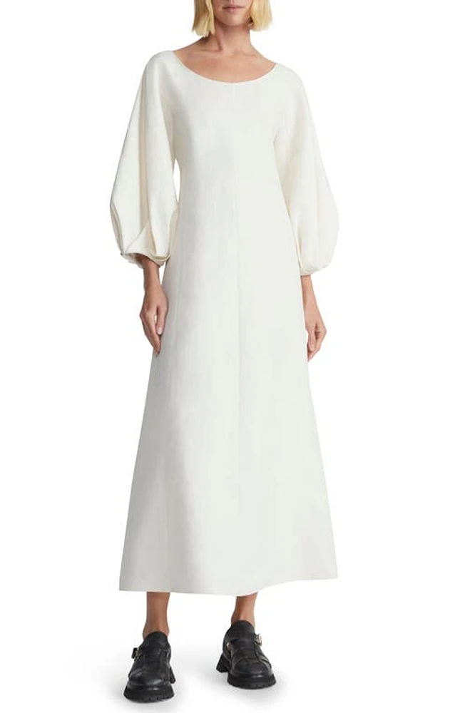 Lafayette 148 New York Lantern Sleeve Silk & Linen Dress Alabaster at Nordstrom,