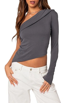 EDIKTED Foldover One-Shoulder Asymmetric Top Dark-Gray at Nordstrom,