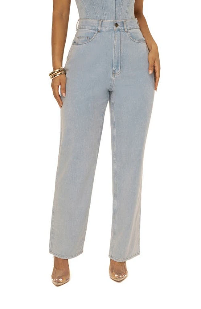 JLUXLABEL High Waist Straight Leg Jeans Blue at Nordstrom,