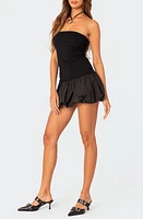 EDIKTED Strapless Rib Bubble Hem Minidress Black at Nordstrom,