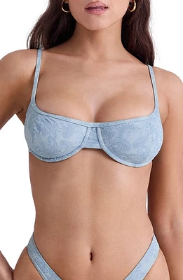 HOUSE OF CB Antibes F-Cup Underwire Bikini Top Blue Paisley at Nordstrom,