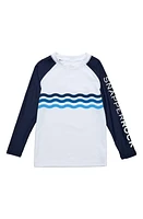 Snapper Rock Kids' Wave Stripe Long Sleeve Rashguard Top White at Nordstrom,