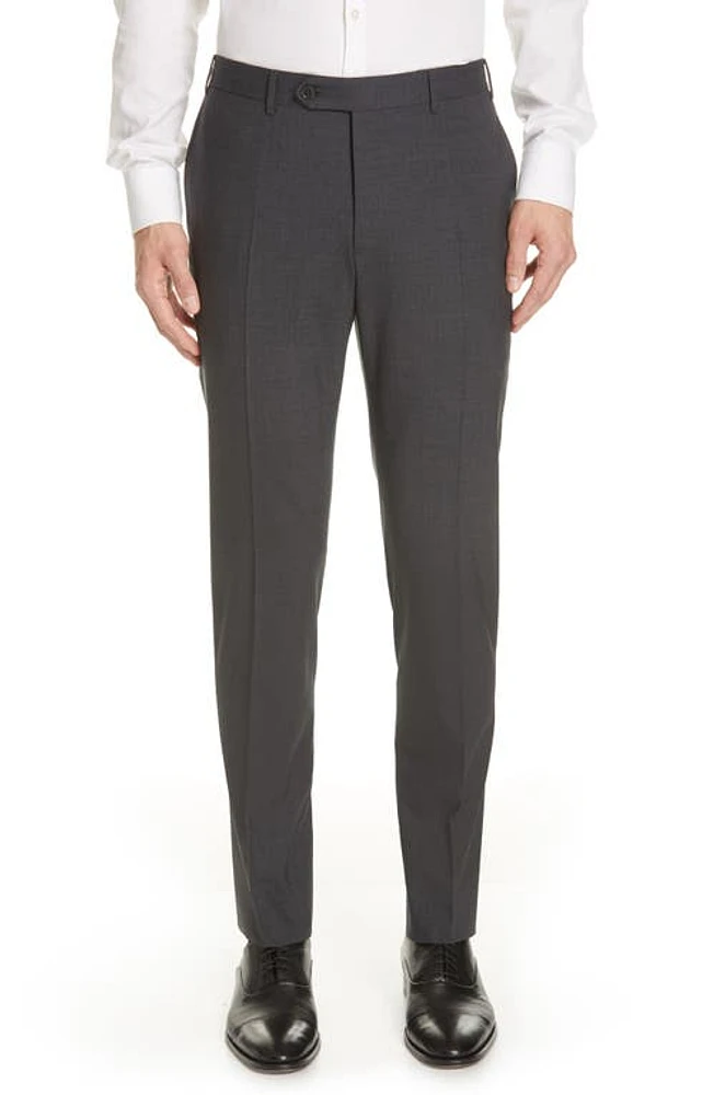 Canali Flat Front Classic Fit Solid Stretch Wool Dress Pants Charcoal at Nordstrom, Eu