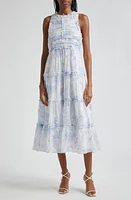 Cinq à Sept Garden Toile Sleeveless Tiered Midi Dress White/Blue at Nordstrom,