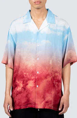 PLEASURES Heaven & Hell Relaxed Fit Camp Shirt Sky Blue at Nordstrom,