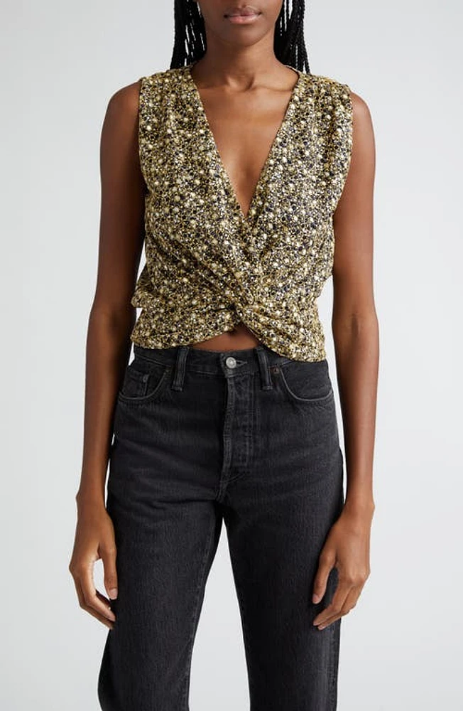 Ramy Brook Virginia Metallic Embroidery Drape Top Navy Magical Mesh at Nordstrom,