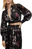 AllSaints Floral Long Sleeve Crop Blouse Black at Nordstrom, Us