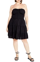 City Chic Tahlia Smocked Strapless Dress in Black at Nordstrom