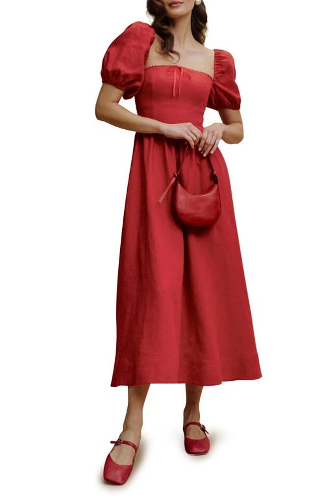 Nordstrom Reformation Marella Puff Sleeve Linen Dress Cherry at Nordstrom,  | The Summit