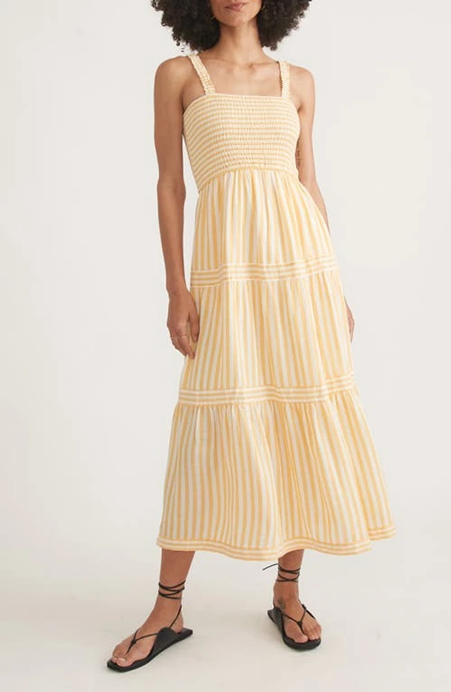 Marine Layer Selene Stripe Smocked Midi Sundress Golden Yellow at Nordstrom,