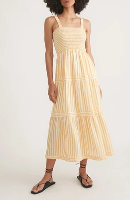 Marine Layer Selene Stripe Smocked Midi Sundress Golden Yellow at Nordstrom,