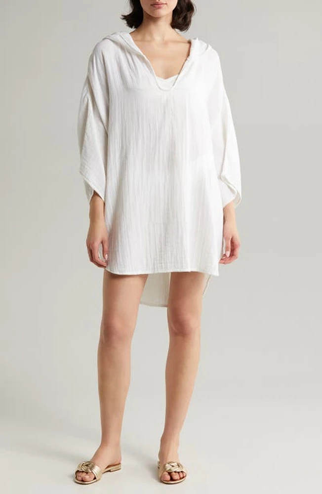 Elan Hooded Cotton Cover-Up Tunic in White at Nordstrom