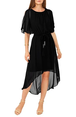 Chaus Flutter Sleeve Chiffon High-Low Dress Black at Nordstrom,