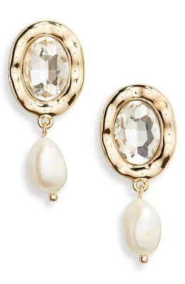 Nordstrom Genuine Freshwater Pearl & Crystal Cabochon Drop Earrings in Clear- White- Gold at Nordstrom