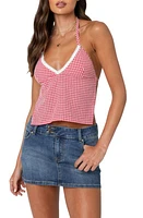 EDIKTED Charmaine Gingham Open Back Halter Top Red at Nordstrom,