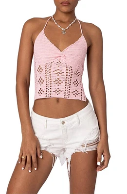 EDIKTED Jada Open Back Crochet Crop Top Pink at Nordstrom,