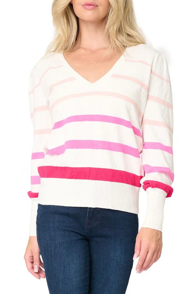 GIBSONLOOK Cupid Blouson Sleeve Sweater Gradient Pink Stripe at Nordstrom,