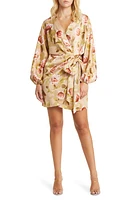 WAYF Amour Floral Long Sleeve Wrap Dress Champagne Roses at Nordstrom,