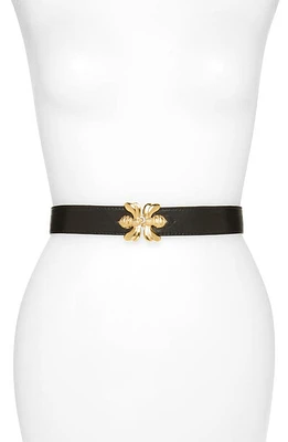 Raina Double Bee Clasp Leather Belt in Black at Nordstrom