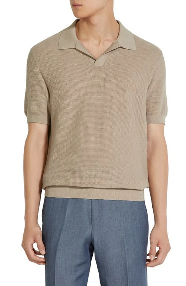 ZEGNA Waffle Knit Premium Cotton Polo Sweater Iuta Beige at Nordstrom, Us