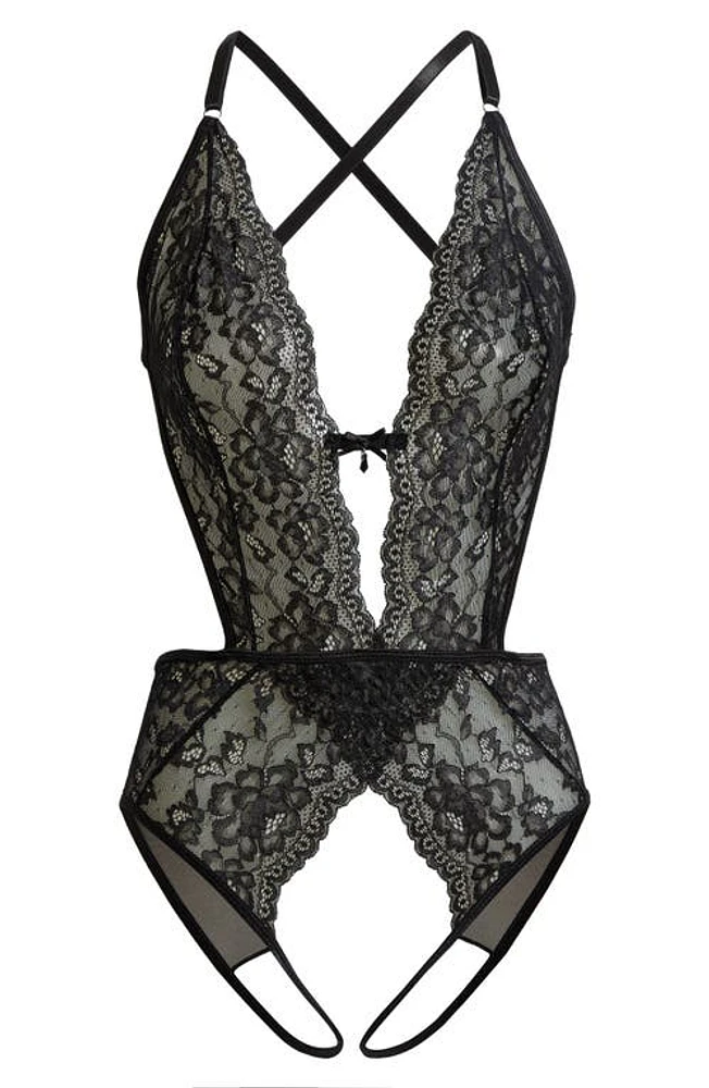 Coquette Lace Open Gusset Teddy in Black at Nordstrom