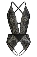 Coquette Lace Open Gusset Teddy in Black at Nordstrom