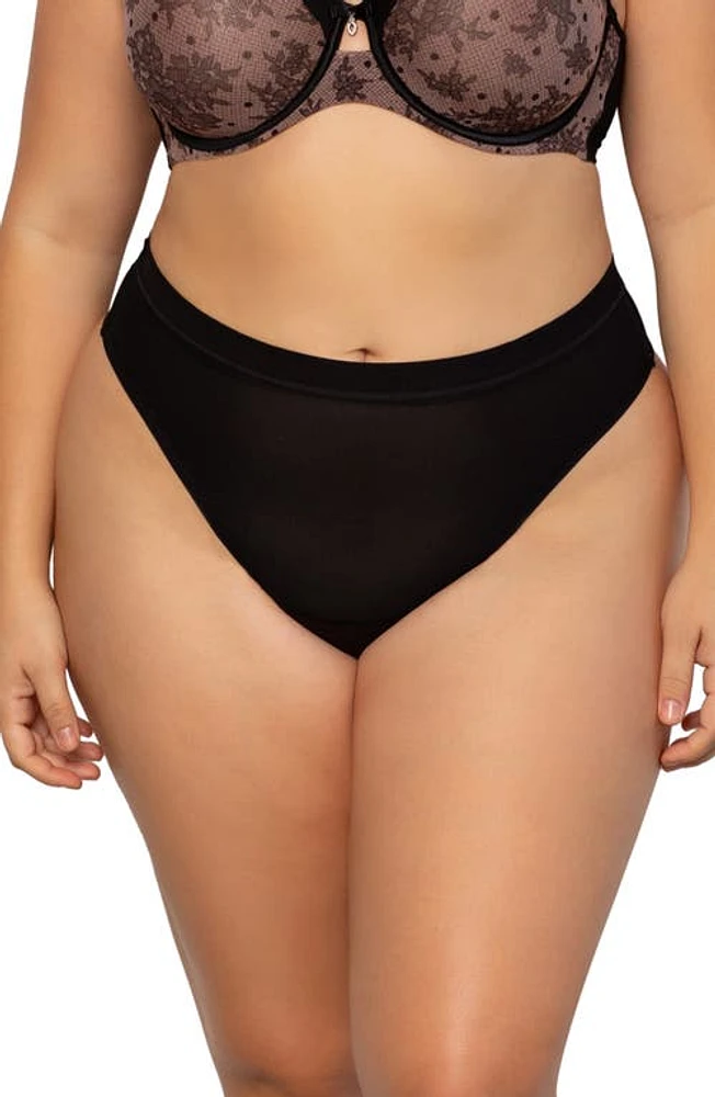 Curvy Couture High Cut Mesh Thong Black Hue at Nordstrom,