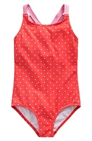 Mini Boden Kids' Butterfly Back One-Piece Swimsuit Coral Spot at Nordstrom,