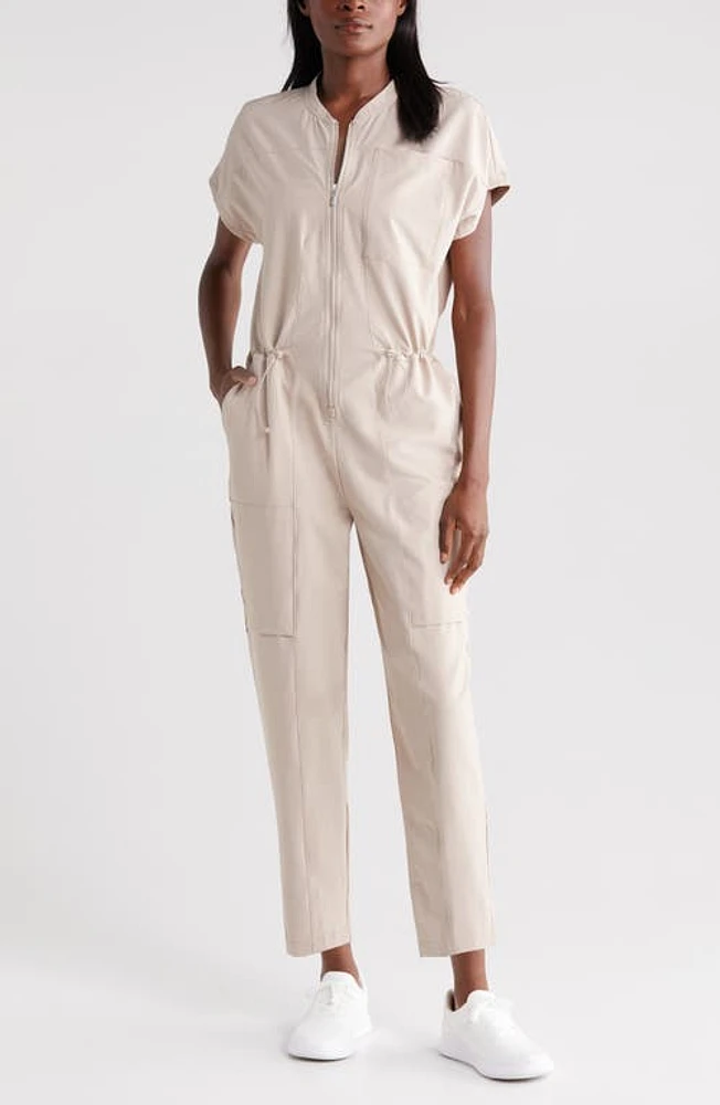 zella Flight Cargo Jumpsuit Tan Thread at Nordstrom,