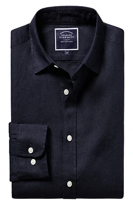 Charles Tyrwhitt Slim Fit Linen Dress Shirt in Navy at Nordstrom, Size X-Large