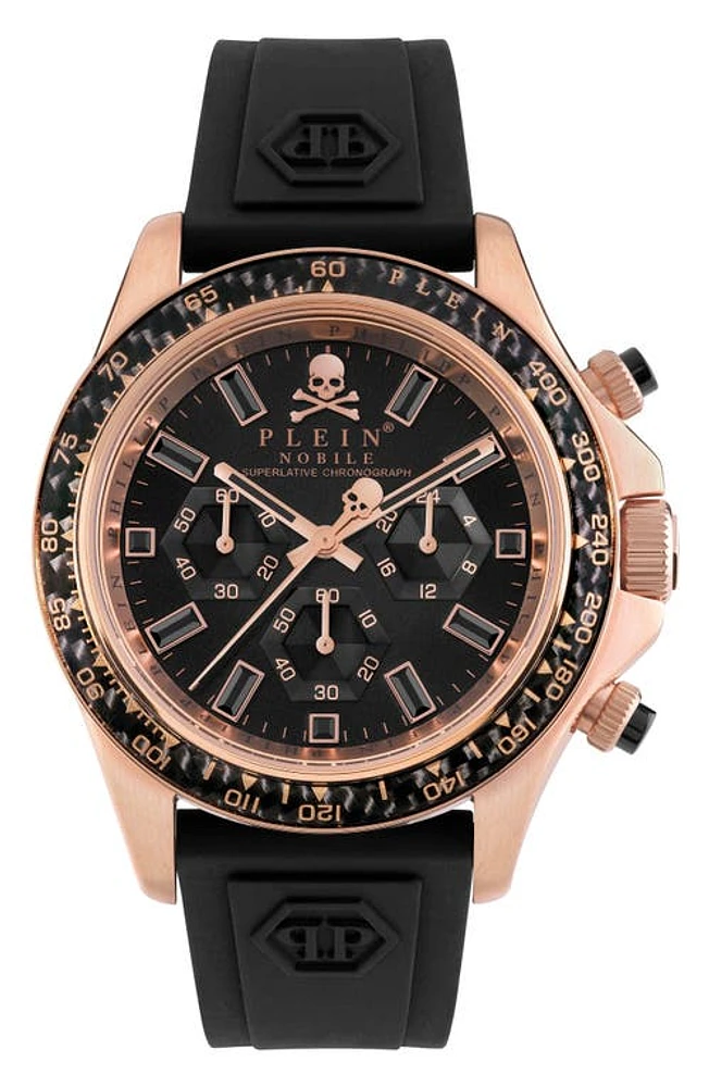 PHILIPP PLEIN Nobile Racing Silicone Strap Chronograph Watch, 43mm in Ip Rose Gold at Nordstrom