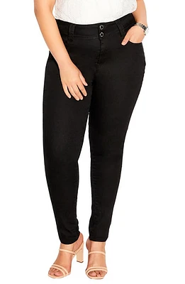 City Chic Asha High Waist Skinny Jeans Black at Nordstrom,