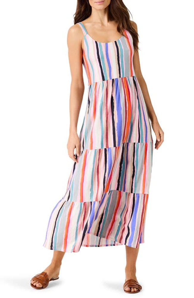 NZT by NIC+ZOE Painted Stripe Tiered Midi Sundress Pink Multi at Nordstrom,