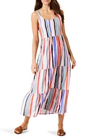 NZT by NIC+ZOE Painted Stripe Tiered Midi Sundress Pink Multi at Nordstrom,