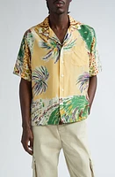 Rhude Palmina Silk Camp Shirt Yellow Multi at Nordstrom,