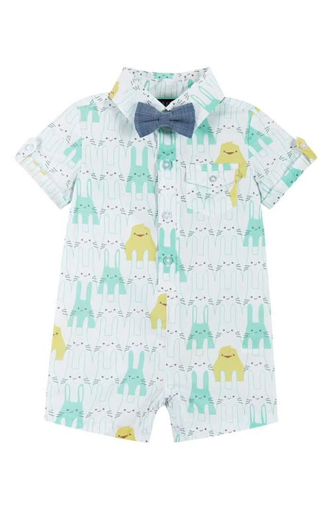 Andy & Evan Print Woven Cotton Romper Aqua Bunny at Nordstrom,