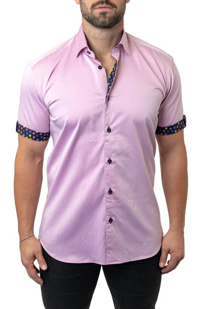 Maceoo Galileo Fleur Rose Pink Contemporary Fit Short Sleeve Button-Up Shirt at Nordstrom,