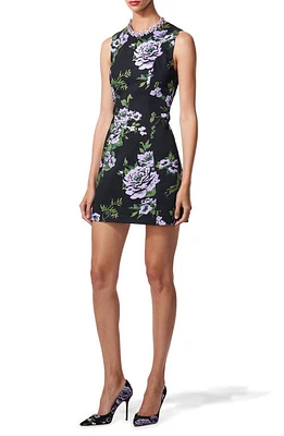 Carolina Herrera Floral Sleeveless Stretch Cotton Minidress Black Multi at Nordstrom,